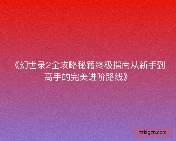 《幻世录2全攻略秘籍终极指南从新手到高手的完美进阶路线》